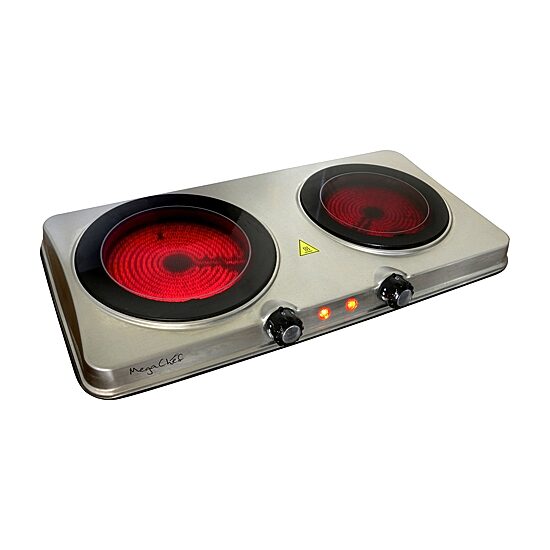 MegaChef Portable 2-Burner Sleek Steel Hot Plate With Temperature Control Electric Burner