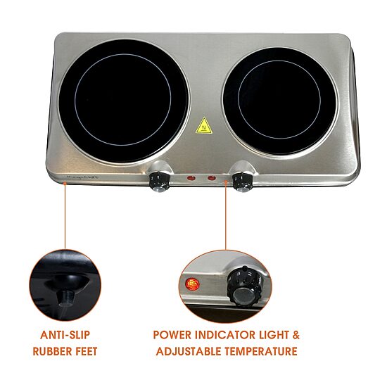 MegaChef Portable 2-Burner Sleek Steel Hot Plate With Temperature Control Electric Burner