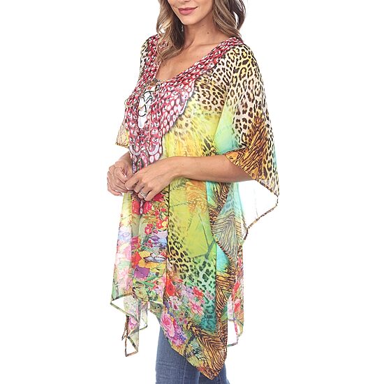 White Mark Womens Split Tie Neck 3/4 Sleeve Tunic Top