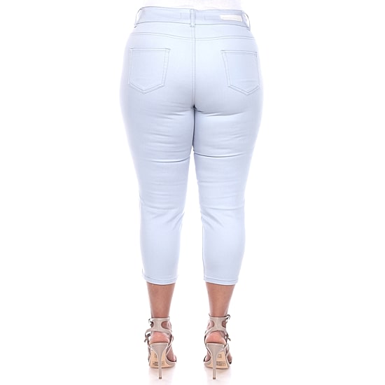 White Mark Womens Plus Stretch Fabric Slim Mid Rise Capri Pant
