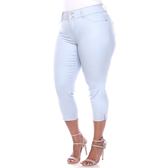 White Mark Womens Plus Stretch Fabric Slim Mid Rise Capri Pant