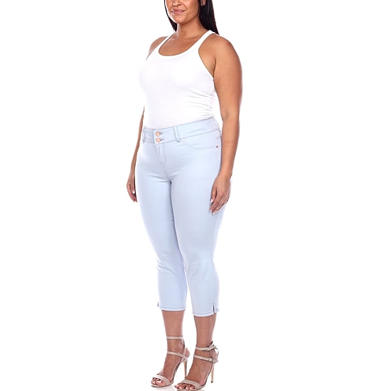 White Mark Womens Plus Stretch Fabric Slim Mid Rise Capri Pant