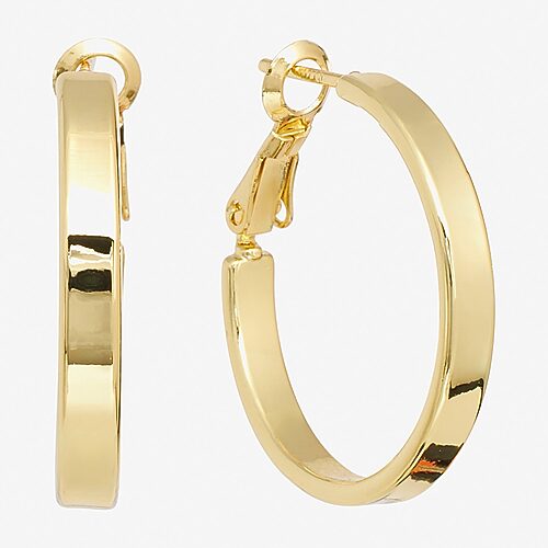Silver Reflections Womens 24K Gold Over Brass 26mm Hoop Earrings, One Size