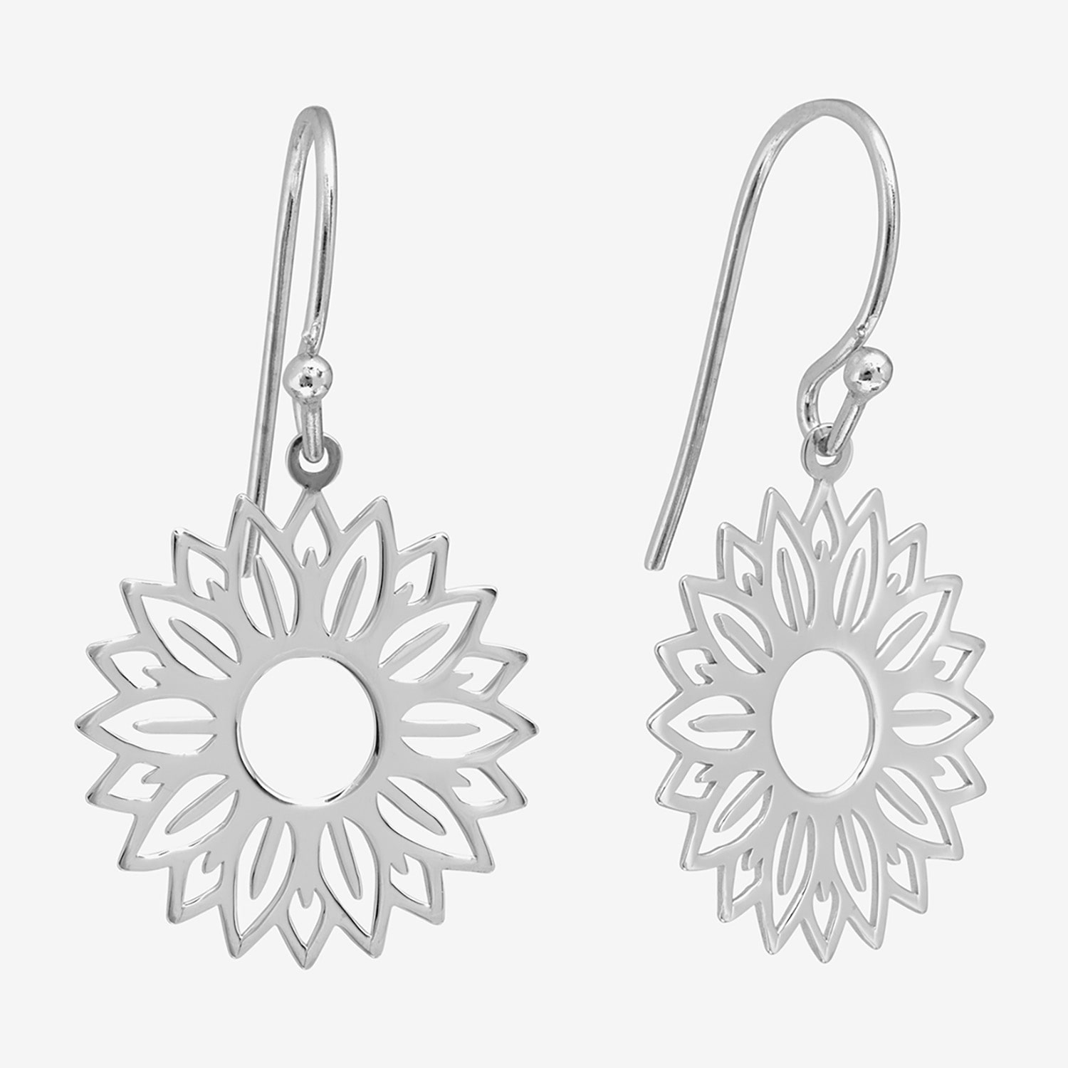 Silver Treasures Sunflower Womens Sterling Silver Flower Drop Earrings