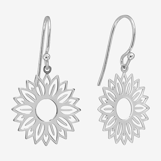 Silver Treasures Sunflower Womens Sterling Silver Flower Drop Earrings