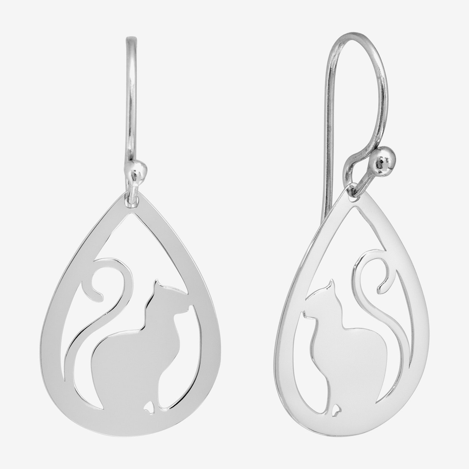 Silver Treasures Cat Womens Sterling Silver Drop Earrings