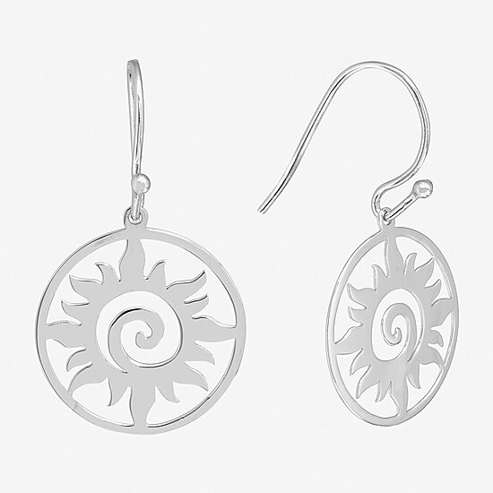 Silver Treasures Sun Womens Sterling Silver Drop Earrings