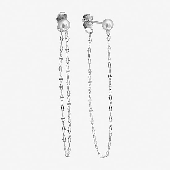 Silver Treasures Front And Back Chain Womens Sterling Silver Drop Earrings