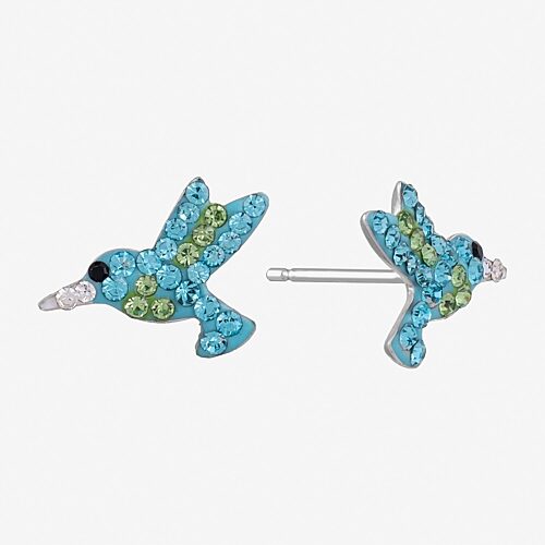Silver Treasures Hummingbird Multi Color Crystal Sterling Silver 12.7mm Stud Earrings, One Size