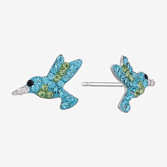 Silver Treasures Hummingbird Multi Color Crystal Sterling Silver 12.7mm Stud Earrings