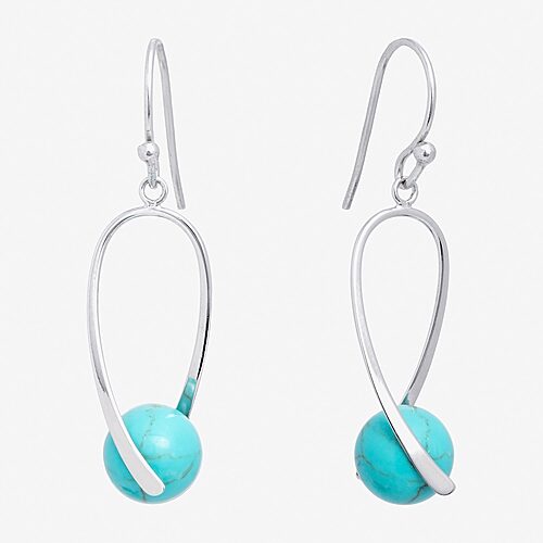 Silver Treasures Genuine Stone Bead Womens Sterling Silver Drop Earrings, One Size, Turquoise