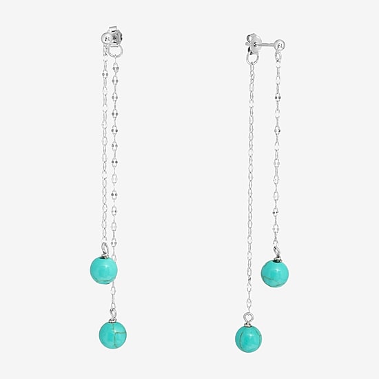 Silver Treasures Front & Back Chain Genuine Stone Beaded Womens Sterling Silver Drop Earrings