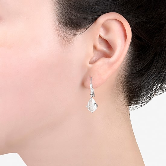 Silver Treasures Womens Crystal Sterling Silver Drop Earrings