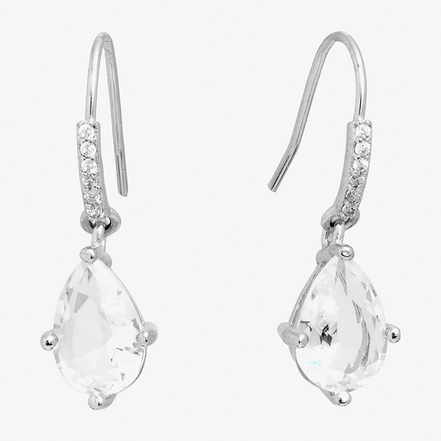 Silver Treasures Womens Crystal Sterling Silver Drop Earrings