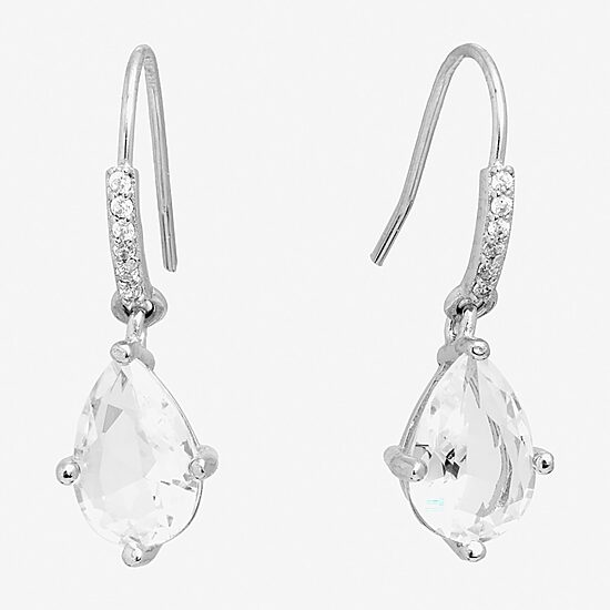Silver Treasures Womens Crystal Sterling Silver Drop Earrings