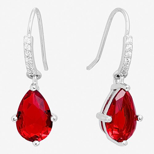 Silver Treasures Womens Crystal Sterling Silver Drop Earrings, One Size, Red