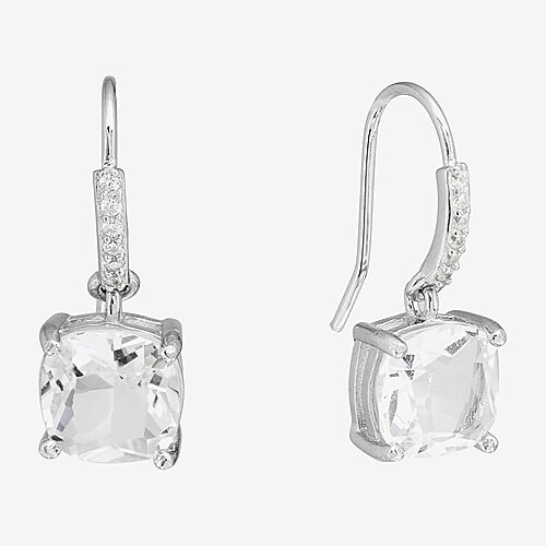 Silver Treasures Womens Crystal Sterling Silver Drop Earrings, One Size