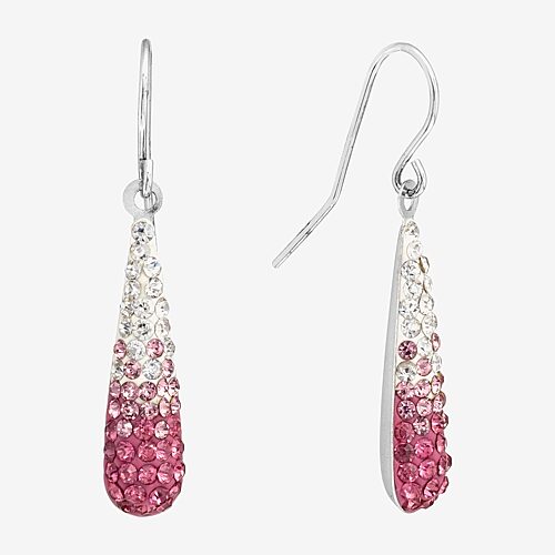 Silver Treasures Ombre Womens Multi Color Crystal Sterling Silver Drop Earrings, One Size, Pink