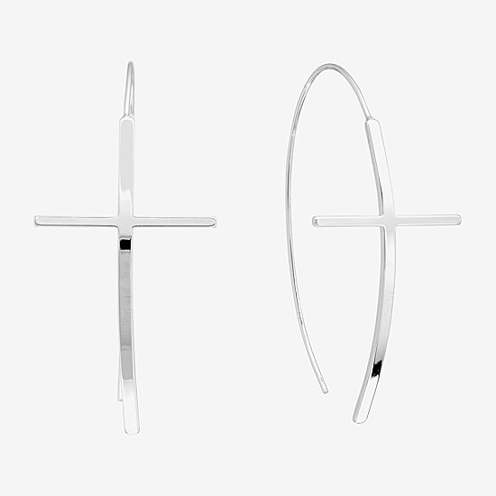 Silver Reflections Threader Womens Pure Silver Over Brass Cross Drop Earrings
