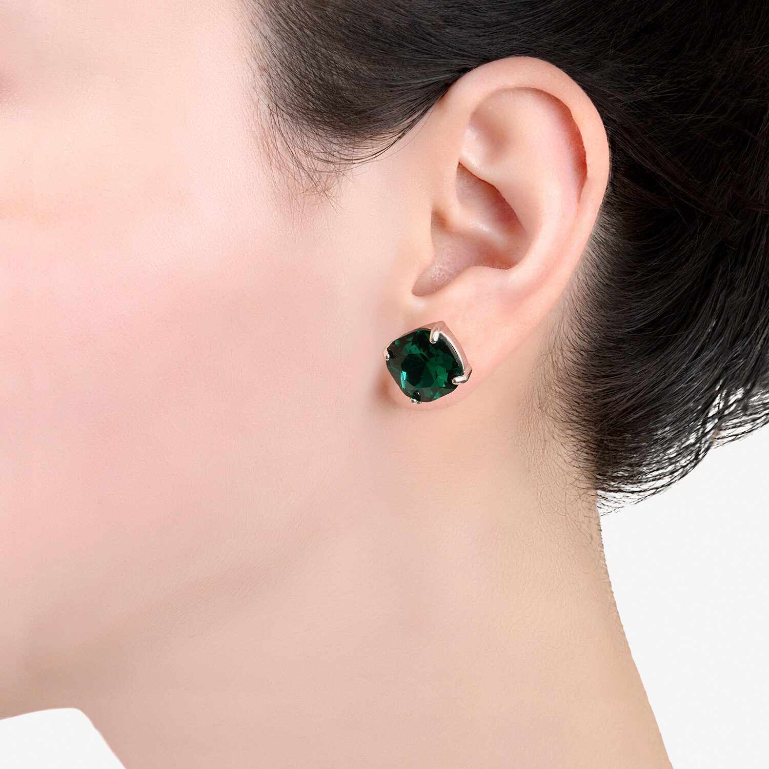 Sparkle Allure Green Crystal 11.9mm Square Stud Earrings