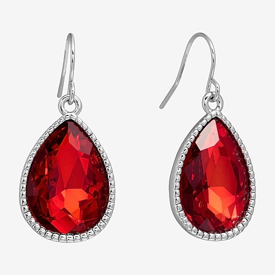 Sparkle Allure Womens Red Crystal Pure Silver Over Brass Drop Earrings