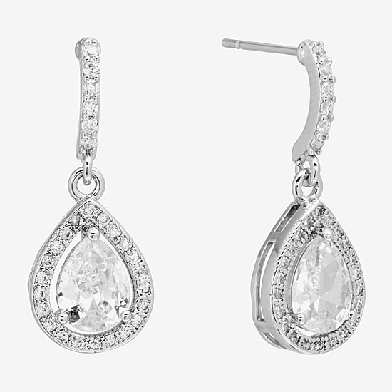 Sparkle Allure Halo Womens Crystal Pure Silver Over Brass Drop Earrings