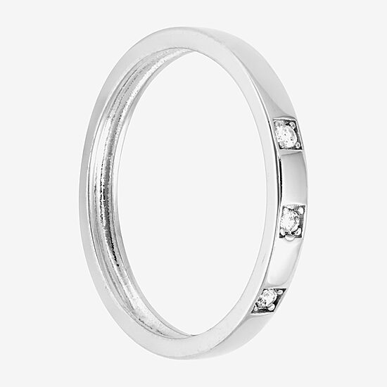 Silver Treasures Three Stone Womens Cubic Zirconia Sterling Silver 3-Stone Delicate Band