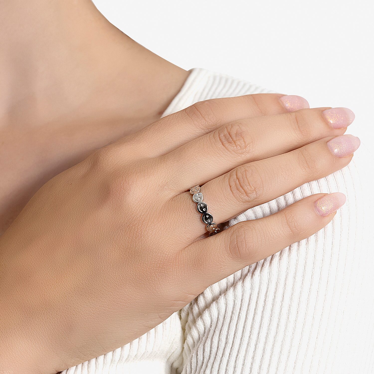 Silver Treasures Happy Face Womens Sterling Silver Delicate Band