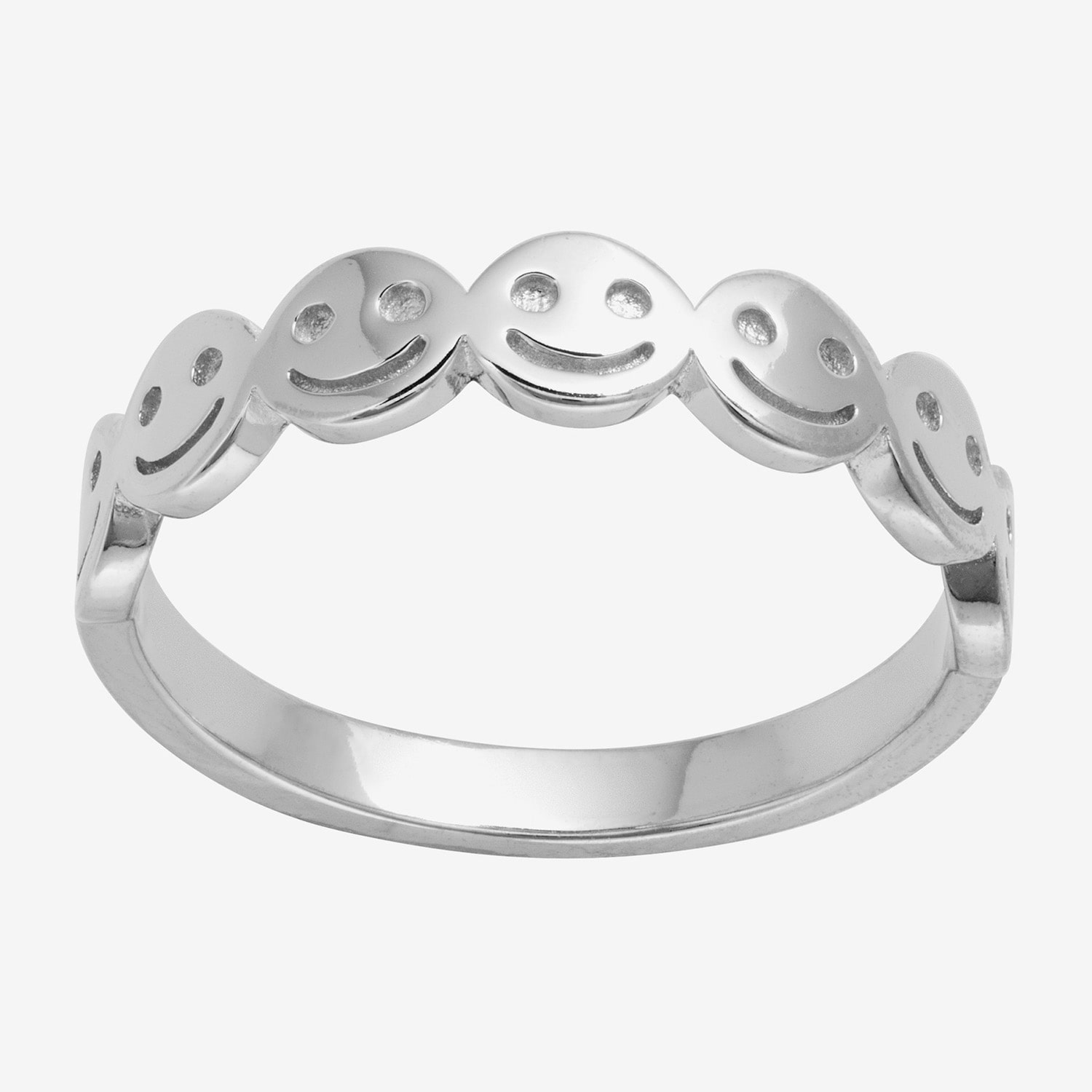 Silver Treasures Happy Face Womens Sterling Silver Delicate Band