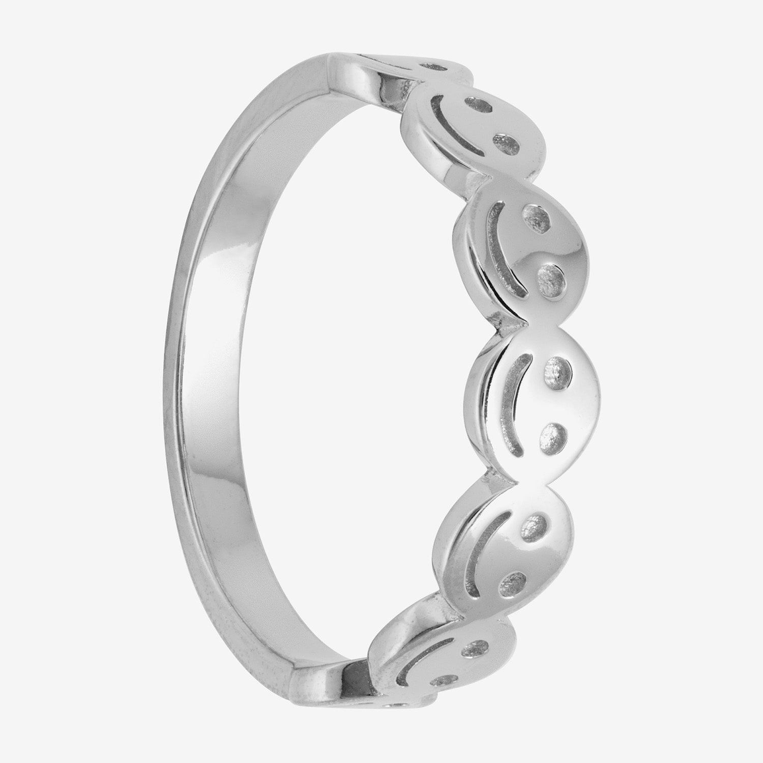 Silver Treasures Happy Face Womens Sterling Silver Delicate Band