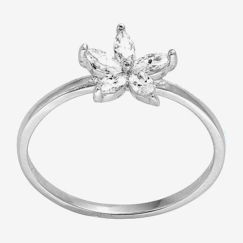 Silver Treasures Delicate Womens Cubic Zirconia Sterling Silver Flower Delicate Stackable Ring, 7