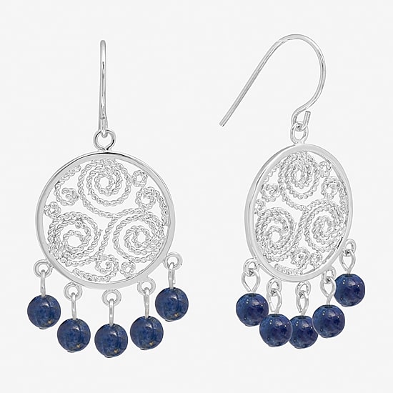 Sparkle Allure Filigree Genuine Stone Beaded Womens Pink Pure Silver Over Brass Drop Earrings