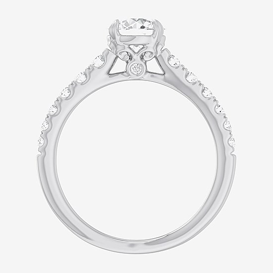 (G-H / Si1-Si2) Womens 1 3/8 CT. T.W. Lab Grown White Diamond 14K Gold Round Side Stone Engagement Ring