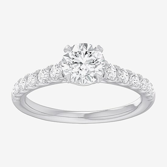 (G-H / Si1-Si2) Womens 1 3/8 CT. T.W. Lab Grown White Diamond 14K Gold Round Side Stone Engagement Ring