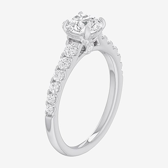 (G-H / Si1-Si2) Womens 1 3/8 CT. T.W. Lab Grown White Diamond 14K Gold Round Side Stone Engagement Ring