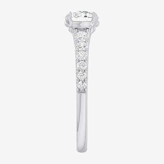 (G-H / Si1-Si2) Womens 1 3/8 CT. T.W. Lab Grown White Diamond 14K Gold Round Side Stone Engagement Ring