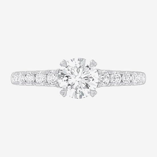 (G-H / Si1-Si2) Womens 1 3/8 CT. T.W. Lab Grown White Diamond 14K Gold Round Side Stone Engagement Ring