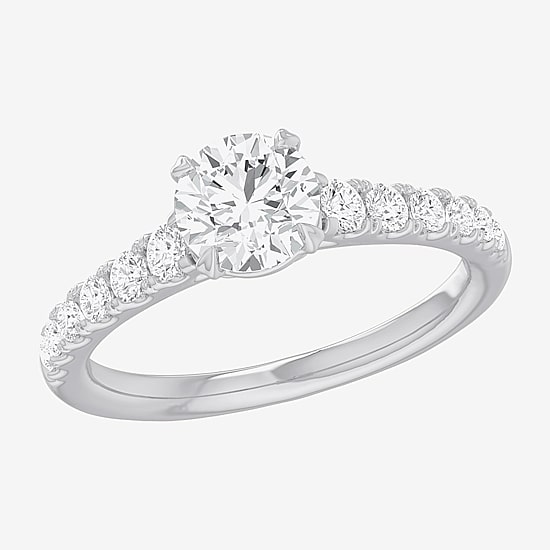 (G-H / Si1-Si2) Womens 1 3/8 CT. T.W. Lab Grown White Diamond 14K Gold Round Side Stone Engagement Ring