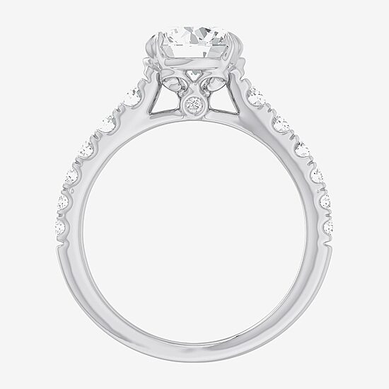 (G-H / Si1-Si2) Womens 2 1/2 CT. T.W. Lab Grown White Diamond 14K Gold Round Side Stone Engagement Ring