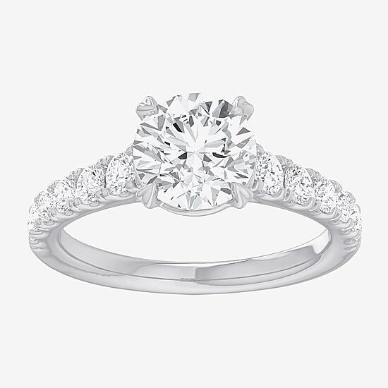 (G-H / Si1-Si2) Womens 2 1/2 CT. T.W. Lab Grown White Diamond 14K Gold Round Side Stone Engagement Ring