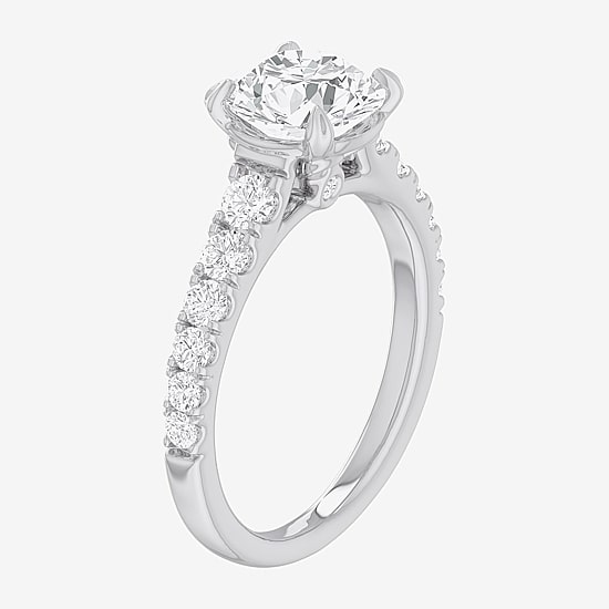 (G-H / Si1-Si2) Womens 2 1/2 CT. T.W. Lab Grown White Diamond 14K Gold Round Side Stone Engagement Ring