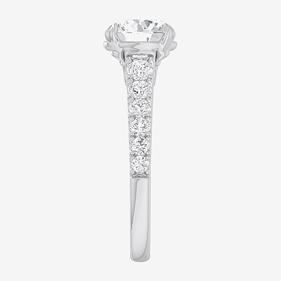 (G-H / Si1-Si2) Womens 2 1/2 CT. T.W. Lab Grown White Diamond 14K Gold Round Side Stone Engagement Ring
