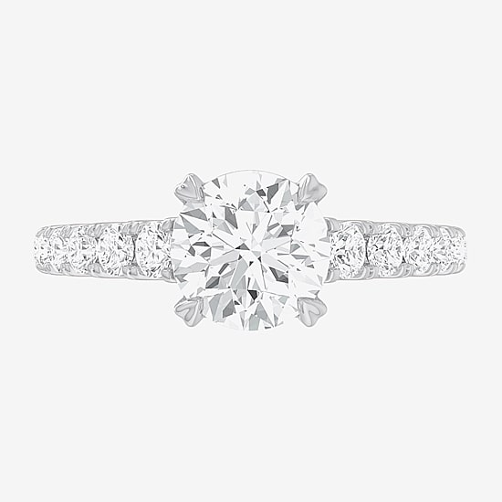 (G-H / Si1-Si2) Womens 2 1/2 CT. T.W. Lab Grown White Diamond 14K Gold Round Side Stone Engagement Ring