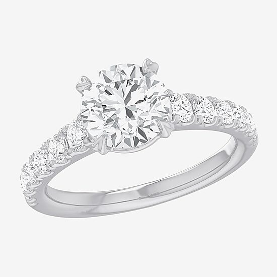 (G-H / Si1-Si2) Womens 2 1/2 CT. T.W. Lab Grown White Diamond 14K Gold Round Side Stone Engagement Ring
