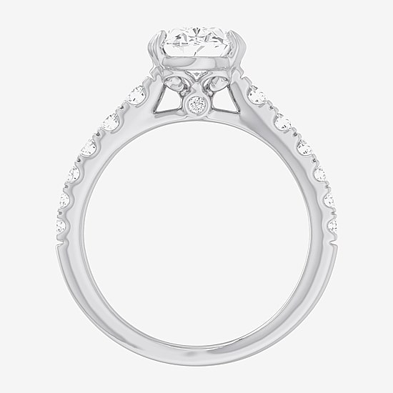 (G-H / Si1-Si2) Womens 2 1/2 CT. T.W. Lab Grown White Diamond 14K Gold Oval Side Stone Engagement Ring