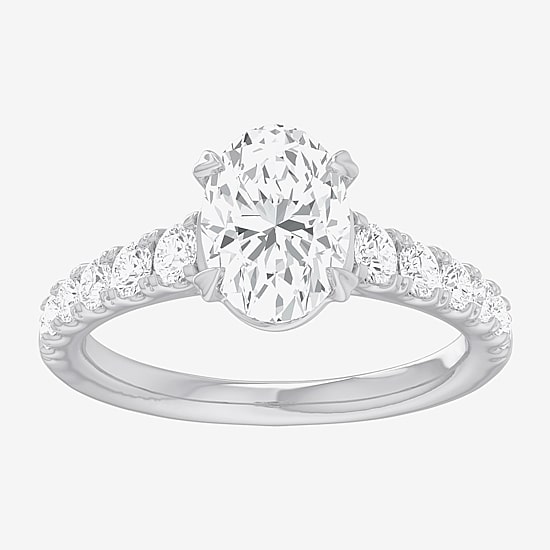 (G-H / Si1-Si2) Womens 2 1/2 CT. T.W. Lab Grown White Diamond 14K Gold Oval Side Stone Engagement Ring