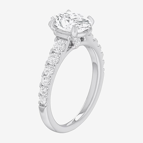 (G-H / Si1-Si2) Womens 2 1/2 CT. T.W. Lab Grown White Diamond 14K Gold Oval Side Stone Engagement Ring