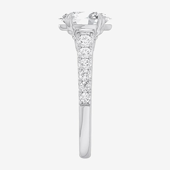 (G-H / Si1-Si2) Womens 2 1/2 CT. T.W. Lab Grown White Diamond 14K Gold Oval Side Stone Engagement Ring