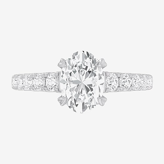 (G-H / Si1-Si2) Womens 2 1/2 CT. T.W. Lab Grown White Diamond 14K Gold Oval Side Stone Engagement Ring