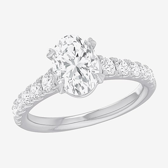(G-H / Si1-Si2) Womens 2 1/2 CT. T.W. Lab Grown White Diamond 14K Gold Oval Side Stone Engagement Ring
